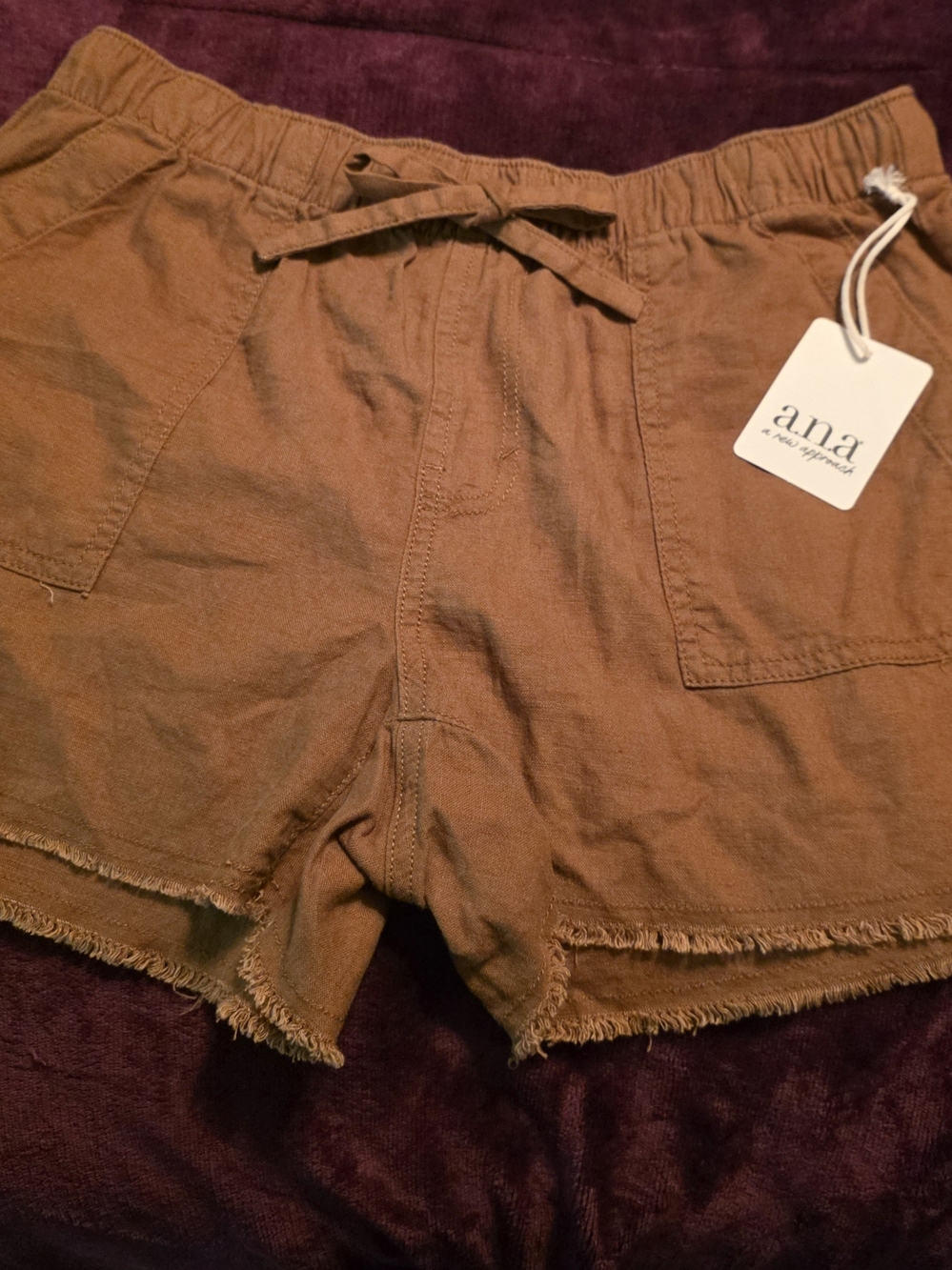 a.n.a Brown Drawstring Frayed Hem Women's Shorts Small Nwt